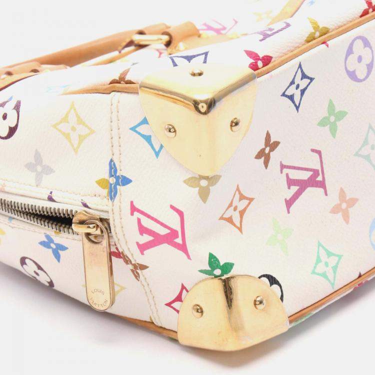 Pre Owned Louis Vuitton Trouville Handbag Monogram Multicolor Canvas Leather Blanc