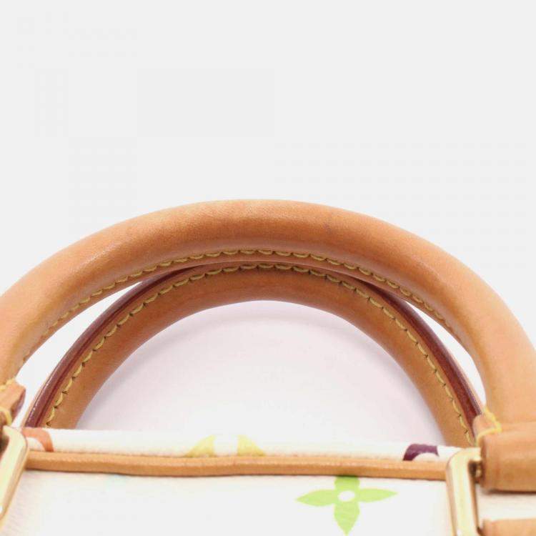 Pre Owned Louis Vuitton Trouville Handbag Monogram Multicolor Canvas Leather Blanc