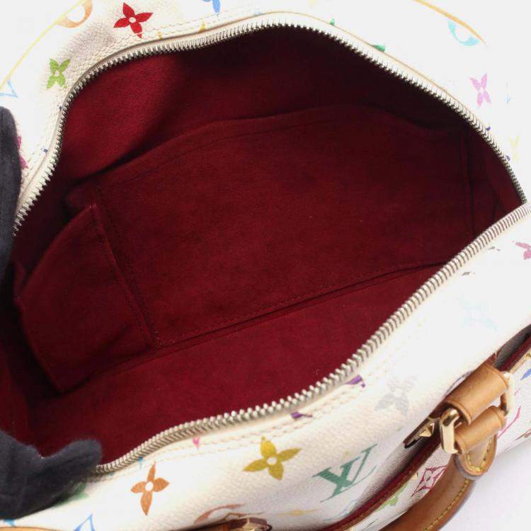 Pre Owned Louis Vuitton Trouville Handbag Monogram Multicolor Canvas Leather Blanc