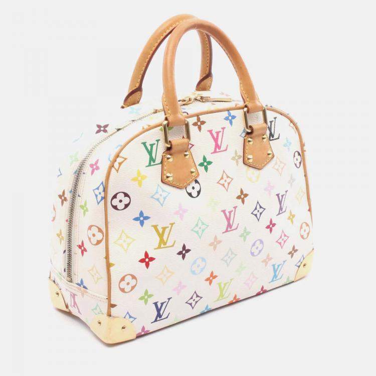 Pre Owned Louis Vuitton Trouville Handbag Monogram Multicolor Canvas Leather Blanc