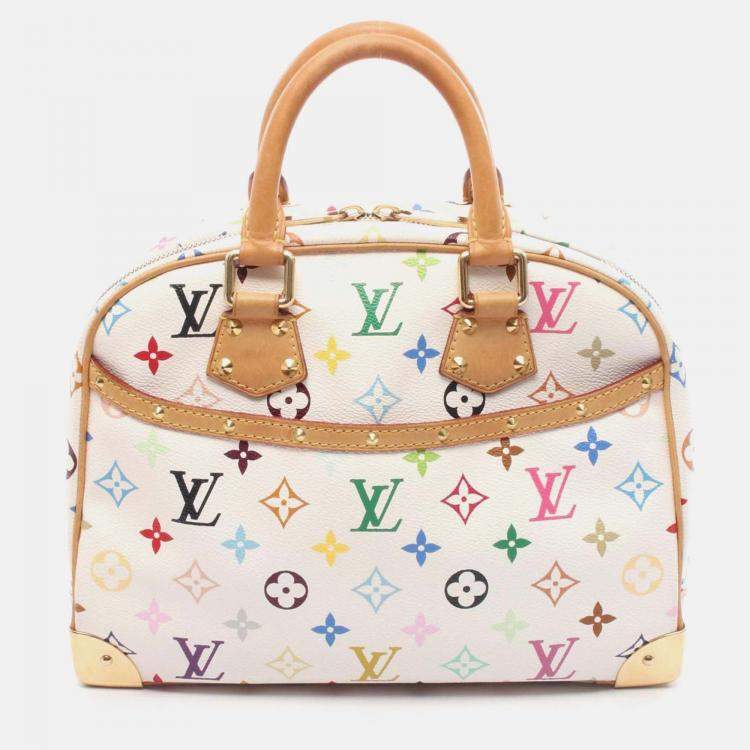 Pre Owned Louis Vuitton Trouville Handbag Monogram Multicolor Canvas Leather Blanc