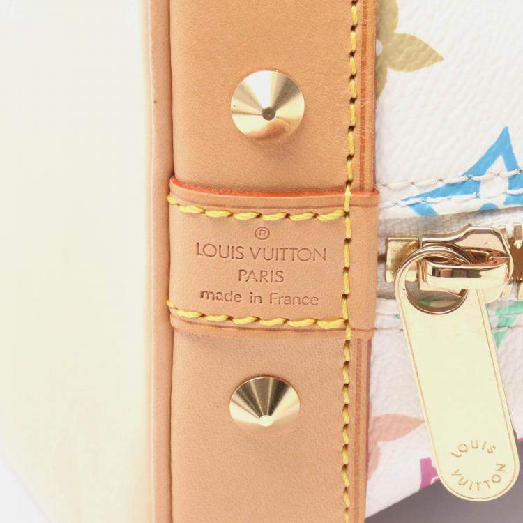 Pre Owned Louis Vuitton Alma Handbag Monogram Multicolor Canvas Leather Blanc