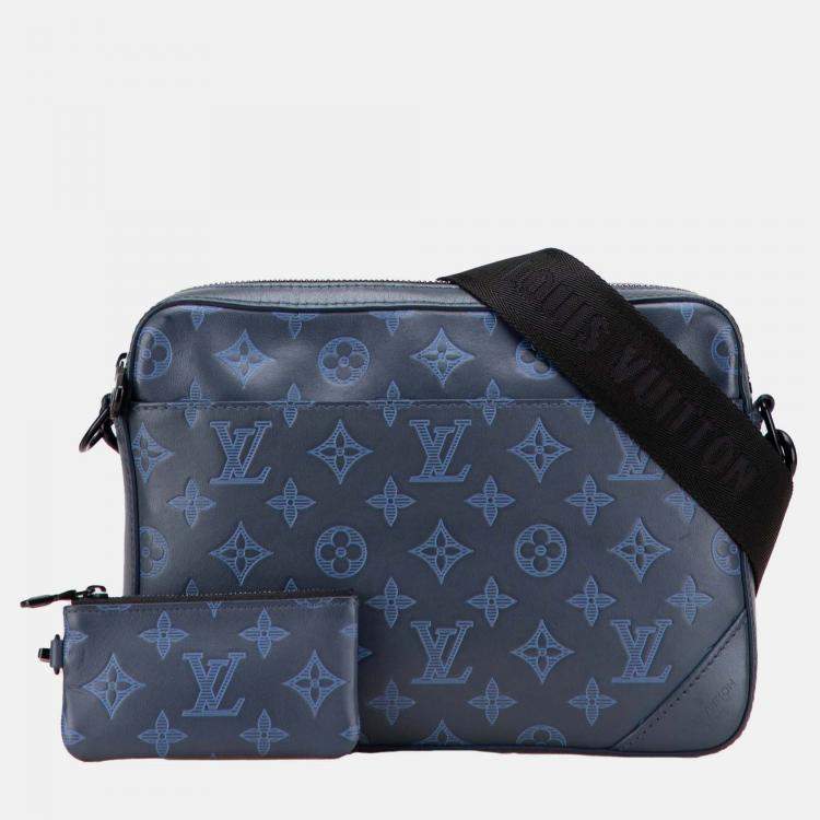 Pre Owned Louis Vuitton Navy Blue Monogram Shadow Duo Messenger