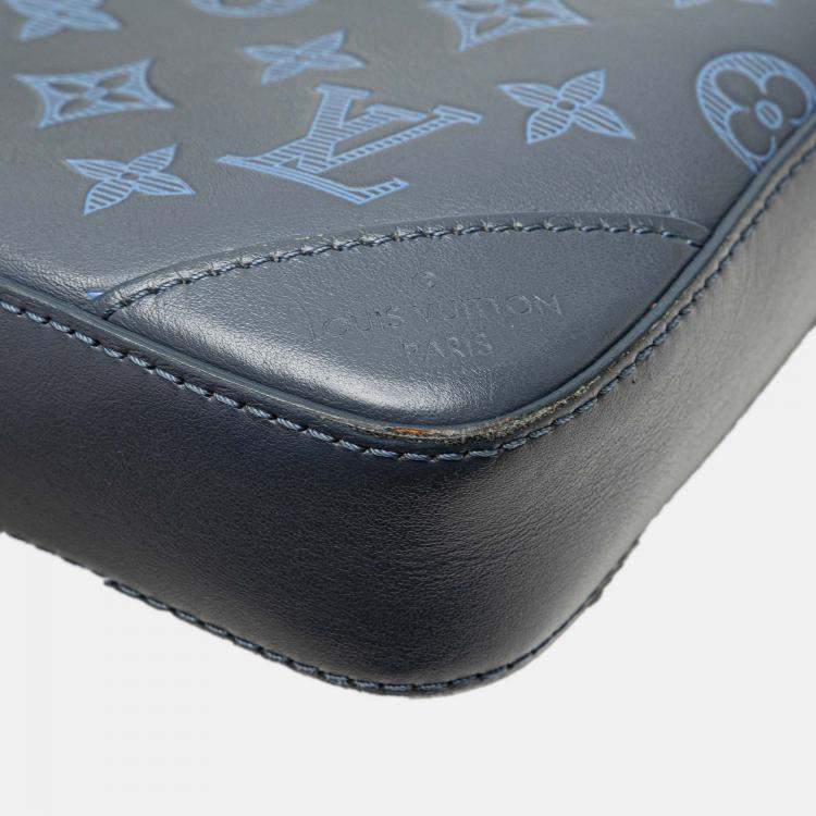 Pre Owned Louis Vuitton Navy Blue Monogram Shadow Duo Messenger