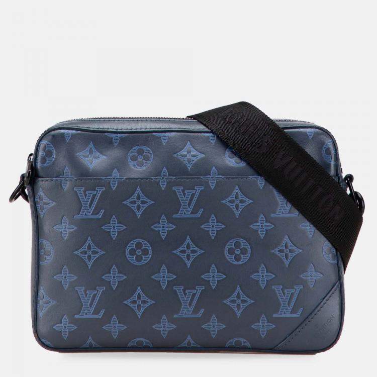 Pre Owned Louis Vuitton Navy Blue Monogram Shadow Duo Messenger
