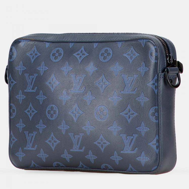 Pre Owned Louis Vuitton Navy Blue Monogram Shadow Duo Messenger