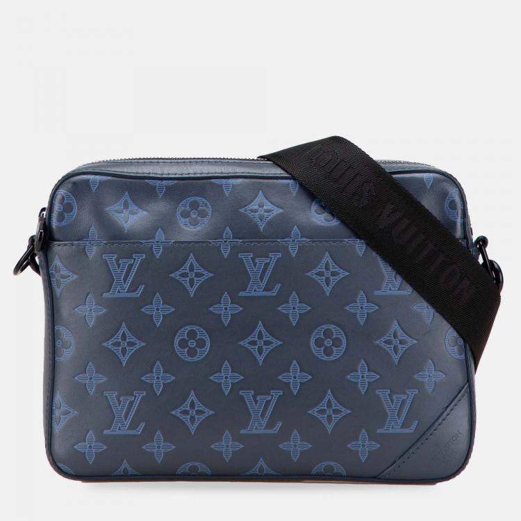 Pre Owned Louis Vuitton Navy Blue Monogram Shadow Duo Messenger