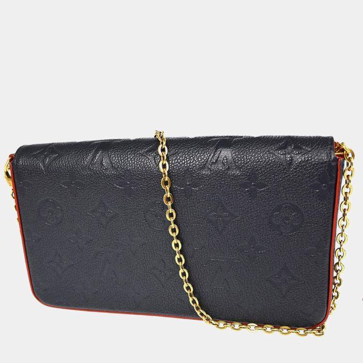 Pre Owned Louis Vuitton Felicie Pochette Navy, Red Monogram Empreinte Leather Shoulder Bag