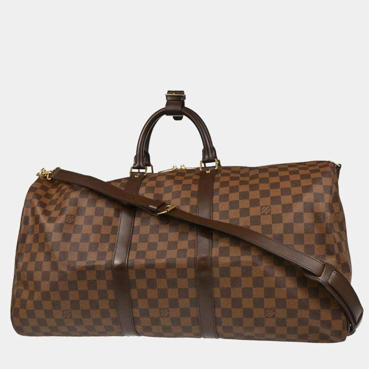 Pre Owned Louis Vuitton Keepall Bandouliere 55 Damier Ebene Canvas Duffle Bag