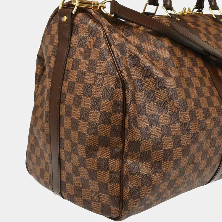 Pre Owned Louis Vuitton Keepall Bandouliere 55 Damier Ebene Canvas Duffle Bag