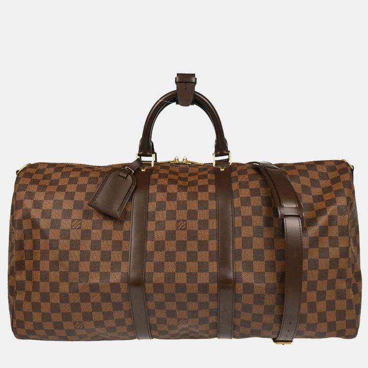 Pre Owned Louis Vuitton Keepall Bandouliere 55 Damier Ebene Canvas Duffle Bag