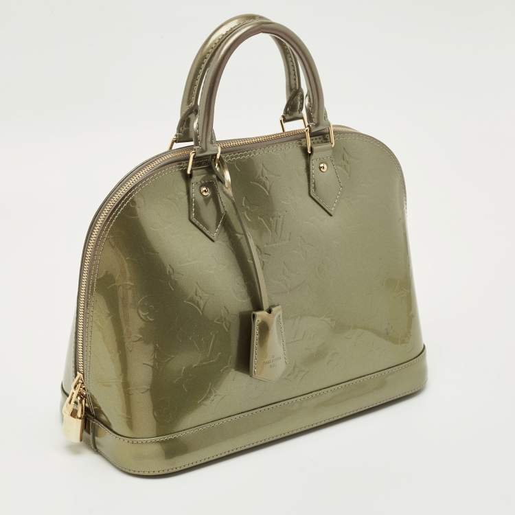 Pre Owned Louis Vuitton Vert Olive Monogram Vernis Alma PM Bag