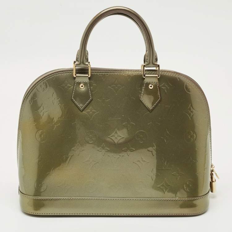 Pre Owned Louis Vuitton Vert Olive Monogram Vernis Alma PM Bag