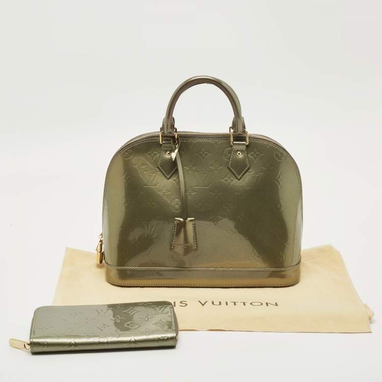 Pre Owned Louis Vuitton Vert Olive Monogram Vernis Alma PM Bag