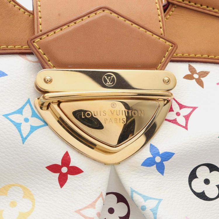 Pre Owned Louis Vuitton Ursula Handbag Monogram Multicolore Canvas Leather Blanc