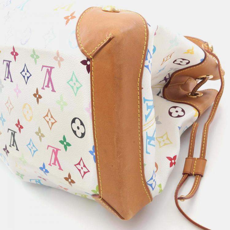 Pre Owned Louis Vuitton Ursula Handbag Monogram Multicolore Canvas Leather Blanc