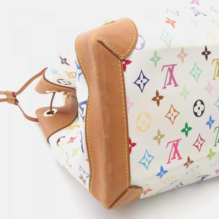 Pre Owned Louis Vuitton Ursula Handbag Monogram Multicolore Canvas Leather Blanc