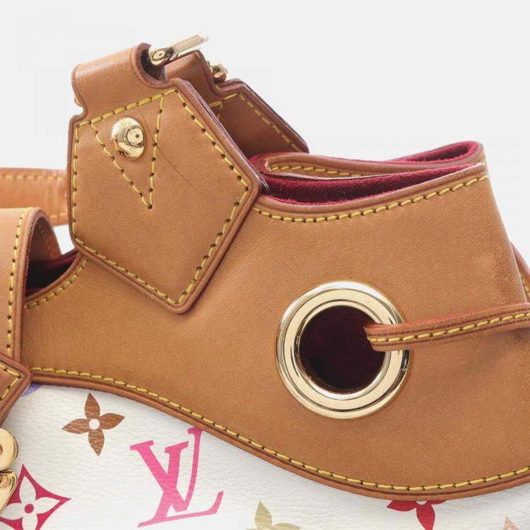 Pre Owned Louis Vuitton Ursula Handbag Monogram Multicolore Canvas Leather Blanc