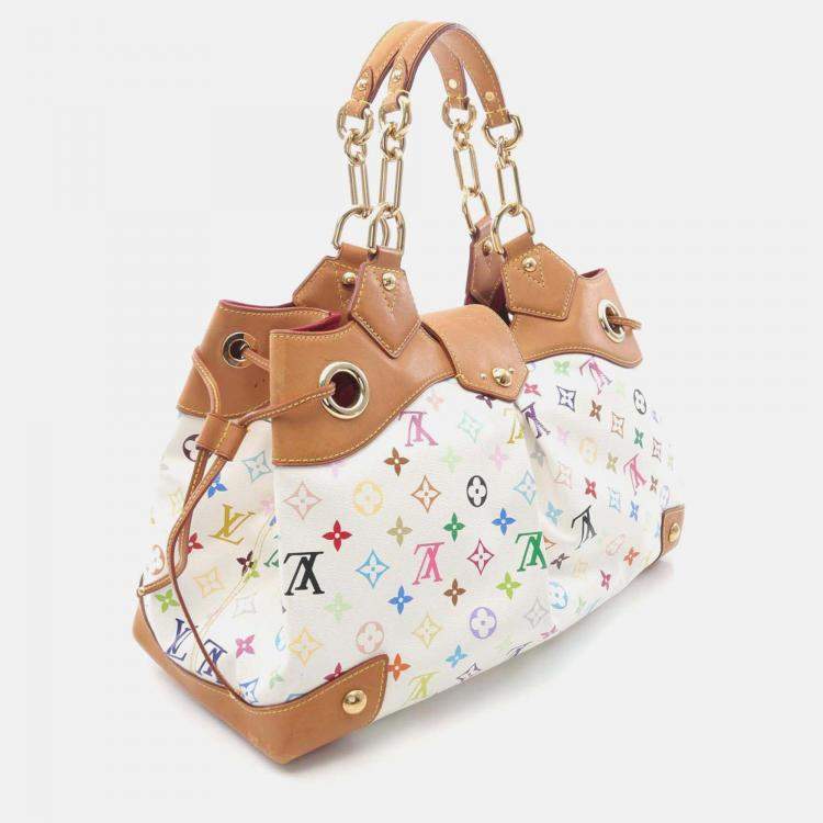 Pre Owned Louis Vuitton Ursula Handbag Monogram Multicolore Canvas Leather Blanc
