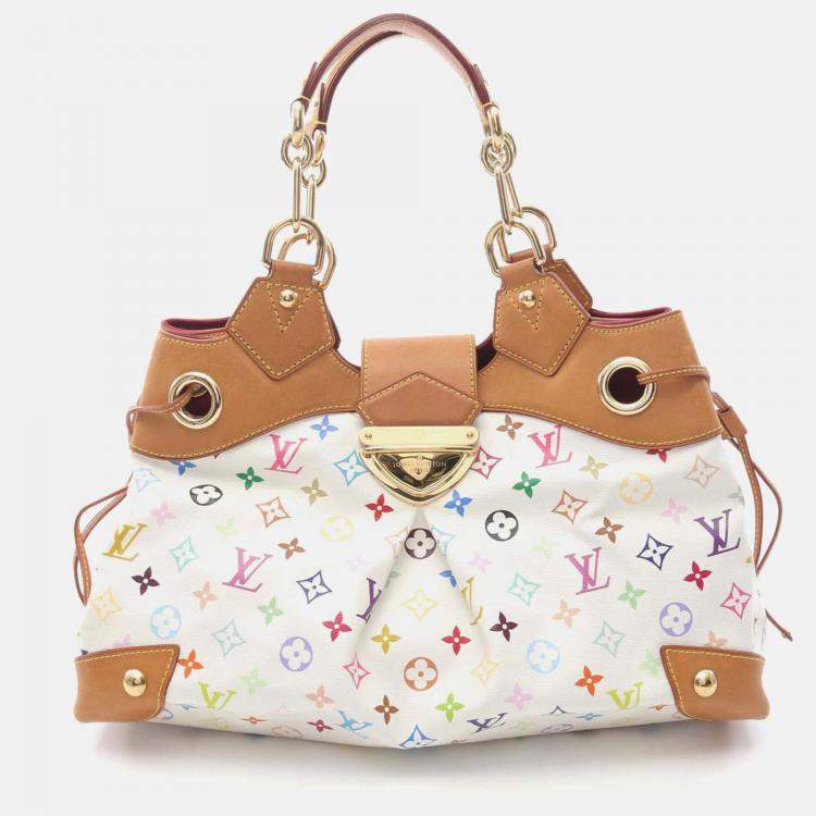 Pre Owned Louis Vuitton Ursula Handbag Monogram Multicolore Canvas Leather Blanc