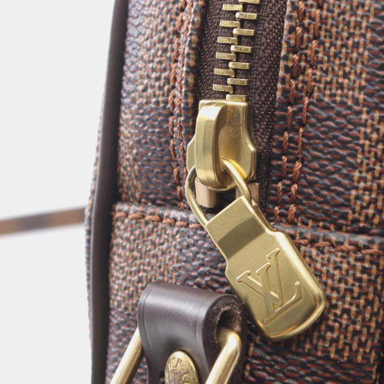 Pre Owned Louis Vuitton Danube Shoulder Bag Damier Canvas Leather Ebene