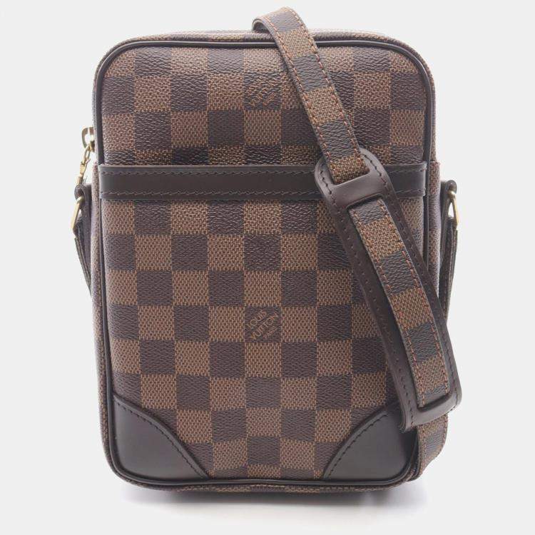 Pre Owned Louis Vuitton Danube Shoulder Bag Damier Canvas Leather Ebene