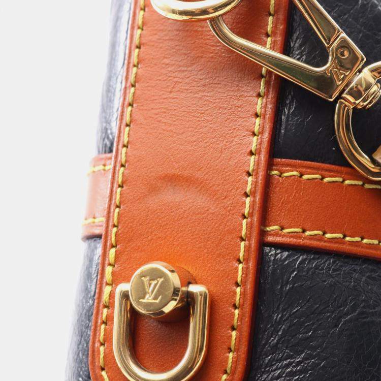 Pre Owned Louis Vuitton Duffle Shoulder Handbag Monogram Reverse Leather Navy Brown