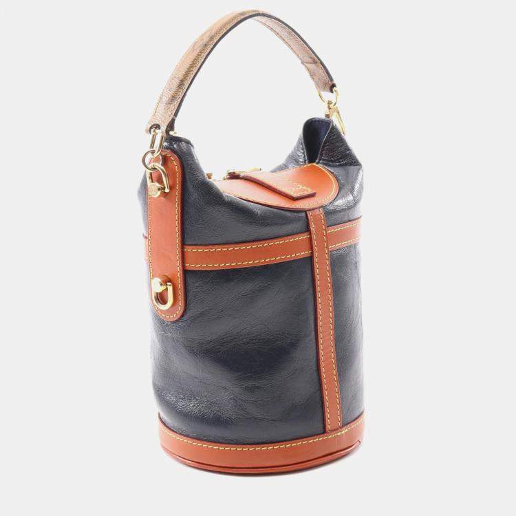 Pre Owned Louis Vuitton Duffle Shoulder Handbag Monogram Reverse Leather Navy Brown