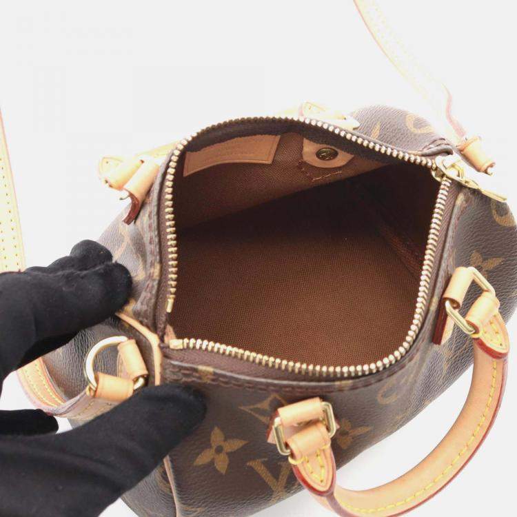 Pre Owned Louis Vuitton Nano Speedy Brown Monogram Canvas Shoulder Bag
