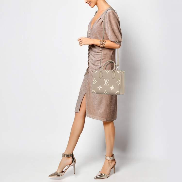 Pre Owned Louis Vuitton Tourterelle/Creme Monogram Empreinte Onthego PM Tote