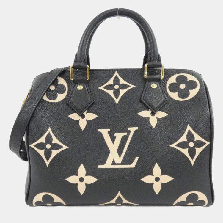 Pre Owned Louis Vuitton Speedy Bandouliere 25 Beige, Black Monogram Empreinte Leather Boston Bag
