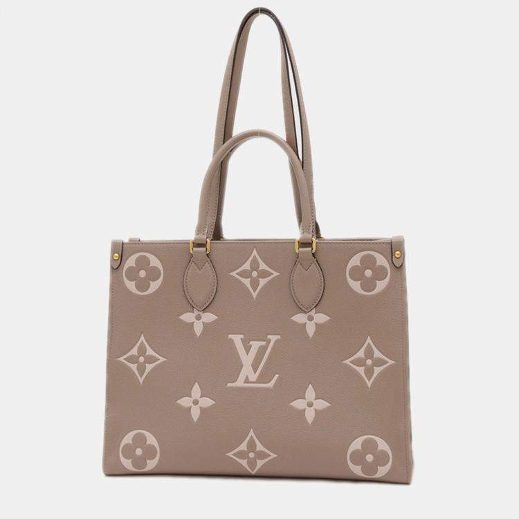 Pre Owned Louis Vuitton On the Go MM Tourterelle Creme Monogram Empreinte Leather Tote Bag