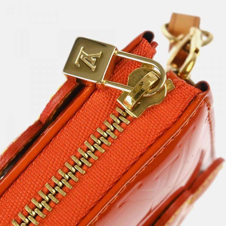 Pre Owned Louis Vuitton Lexington Orange Vernis Flower Patent Leather Shoulder Bag