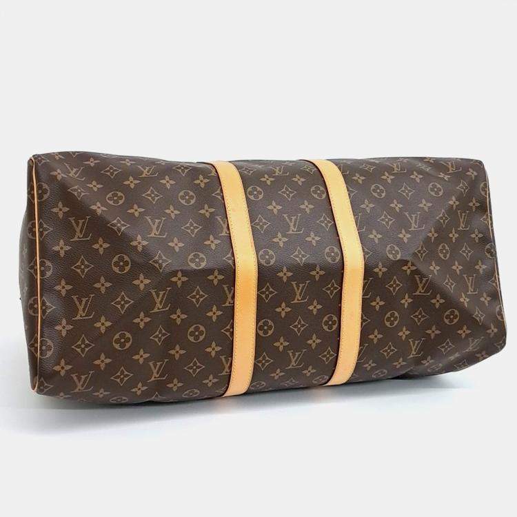 Pre Owned Louis Vuitton Bandouliere Keepall 55 Brown Monogram Coated Canvas Leather Handbag