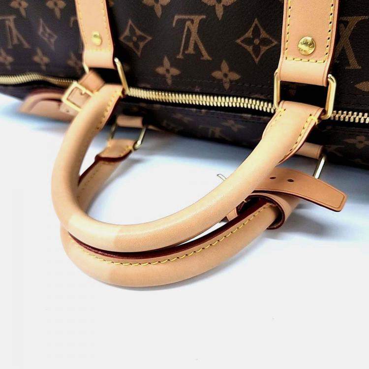 Pre Owned Louis Vuitton Brown Coated Canvas Monogram Bandouliere Keepall 55