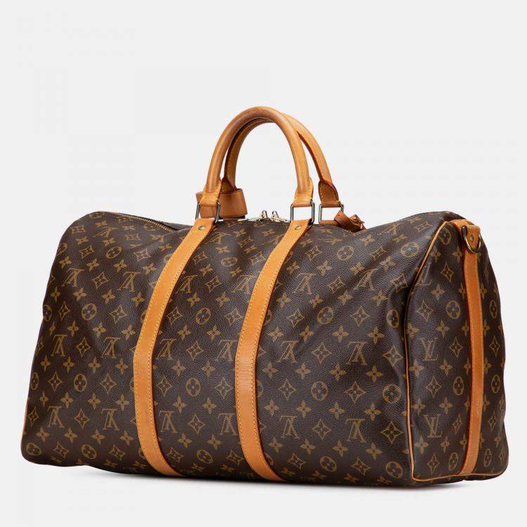 Pre Owned Louis Vuitton Brown Monogram Keepall Bandouliere 50