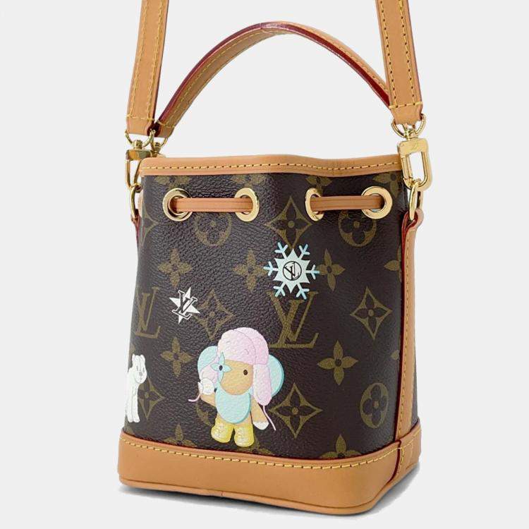 Pre Owned Louis Vuitton Nano Noe Azur Brown Monogram Canvas Shoulder Bag