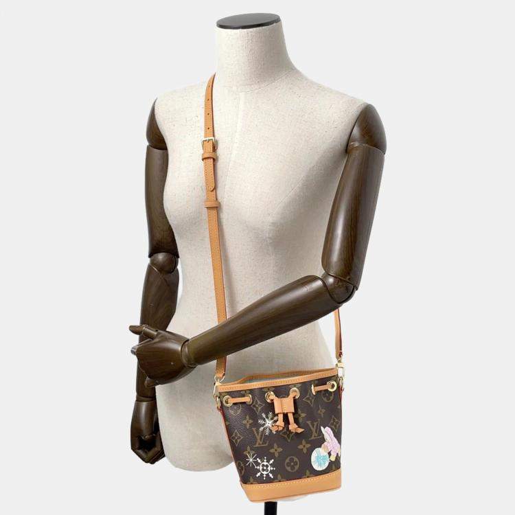 Pre Owned Louis Vuitton Nano Noe Azur Brown Monogram Canvas Shoulder Bag