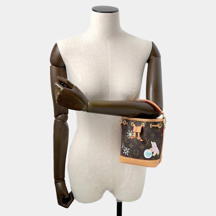 Pre Owned Louis Vuitton Nano Noe Azur Brown Monogram Canvas Shoulder Bag