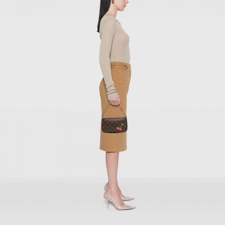 Pre Owned Louis Vuitton Brown Takashi Murakami Monogram Cherry Pochette Accessoires