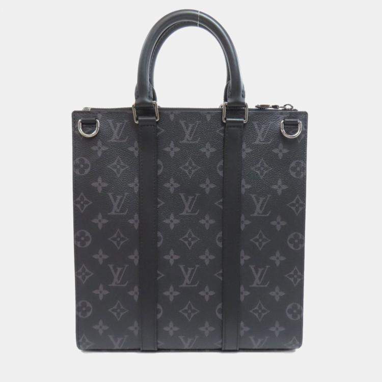 Pre Owned Louis Vuitton Sac Plat Cloth Black Monogram Eclipse Handbag 