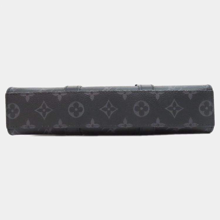 Pre Owned Louis Vuitton Sac Plat Cloth Black Monogram Eclipse Handbag 