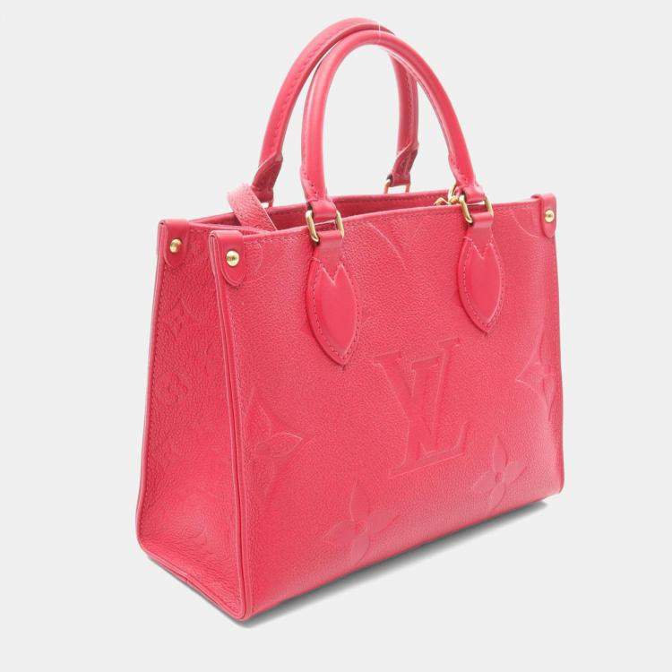 Pre Owned Louis Vuitton On The Go Pm Monogram Empreinte Freesia Tote Bag Leather Pink