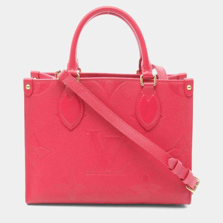 Pre Owned Louis Vuitton On The Go Pm Monogram Empreinte Freesia Tote Bag Leather Pink