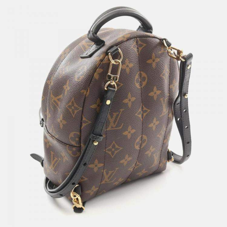 Pre Owned Louis Vuitton Palm Springs Mini Backpack Bag Coated Canvas Leather Monogram Brown Black