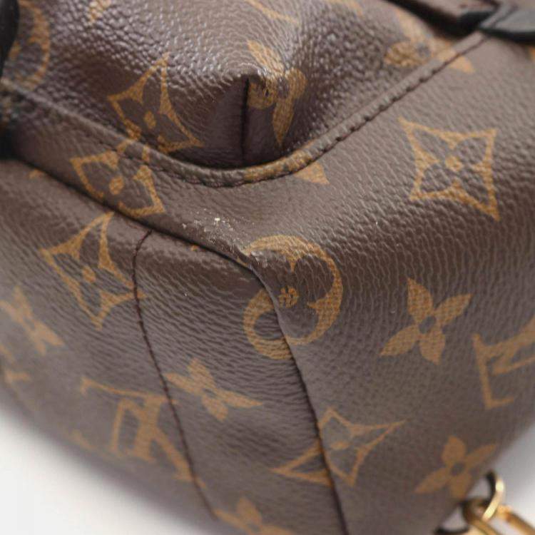 Pre Owned Louis Vuitton Palm Springs Mini Backpack Bag Coated Canvas Leather Monogram Brown Black