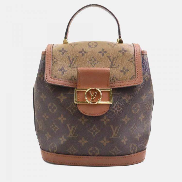 Pre Owned Louis Vuitton Monogram Reverse Dauphine Backpack In Canvas Brown And Gold
