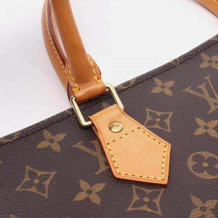 Pre Owned Louis Vuitton Sac Plat Tote Bag  Monogram Canvas Leather Brown