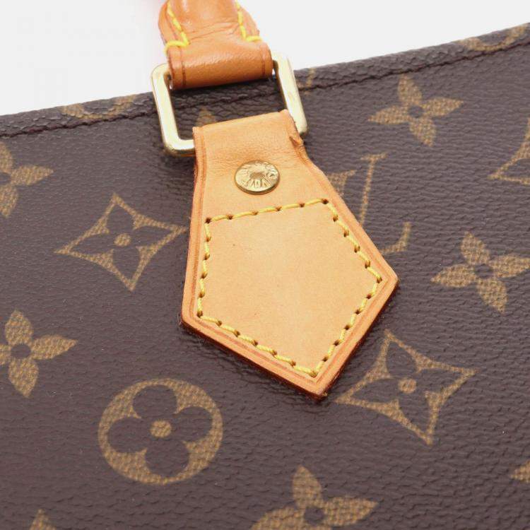 Pre Owned Louis Vuitton Sac Plat Tote Bag  Monogram Canvas Leather Brown
