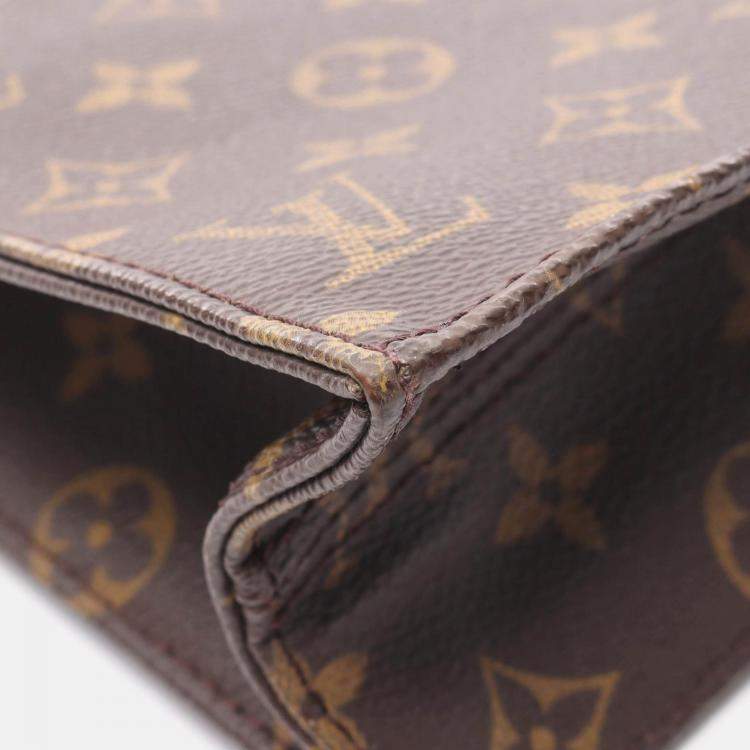 Pre Owned Louis Vuitton Sac Plat Tote Bag  Monogram Canvas Leather Brown
